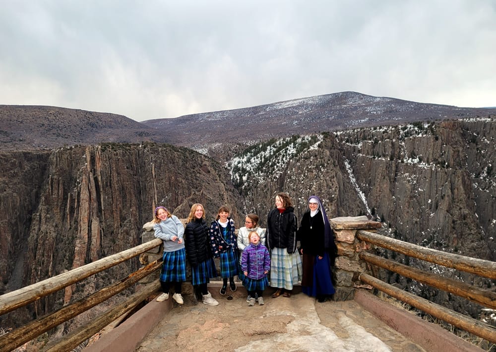 Sr. Mary Lucy and students of Holy Guardian Angels School (Olathe, CO) enjoy the spectacular view at the Black Canyon in Colorado.
