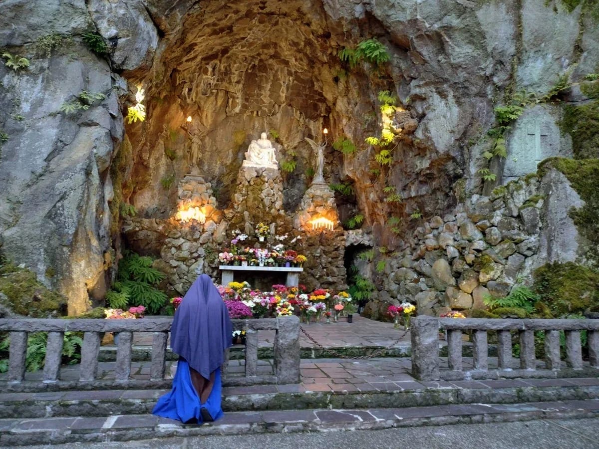 Morning prayers at the Sorrowful Mother Grotto in Portland, Oregon, is a peaceful beginning to a busy day of picking up donations.