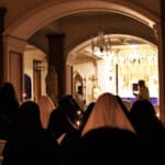 The Easter vigil ceremonies were held in the cloister chapel. Missed most were the large choir and the unveiling of the statues Father chants the Exultet in the convent chapel on Holy Saturday.