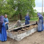 Some man power from family and students made the job of starting a convent vegetable garden considerably easier.