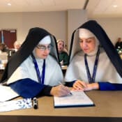 Sr. Bernardine Marie and Sr. Maria Magdalena, stationed in Wayne, Michigan, attend a Hillsdale math seminar. Sisters attend a math seminar at Hillsdale College