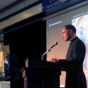 Fr. Heyne used a slide presentation during his talk