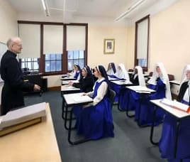 Weekly theology class for the younger Sisters taught by Fr. Casimir Maria, CMRI.