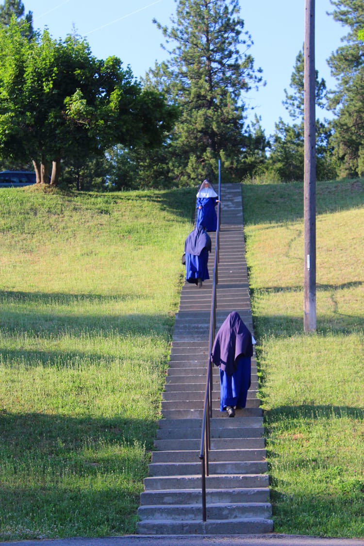 Nuns on stairs