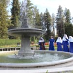 The novitiate Sisters admire the fountain in Duncan Garden during an afternoon outing to Manito Park in early October.