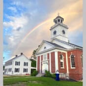 Not photoshopped! Our Lady of Mount Carmel Church (Salem, New Hampshire) and at the rainbow’s end, the newly rebuilt historic building which now serves as the convent.