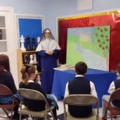 Sr. Mary Teresita gives an introductory class on the first day of school to students at St. Theresa’s in Oakland, Maine. Sr. Mary Teresita gives an introductory class on the first day of school to students at St. Theresa’s in Oakland, Maine.