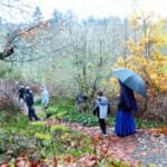 A little rain doesn’t stop Sr. Mary Petra (Tacoma, Washington) from taking her students on a nature walk.